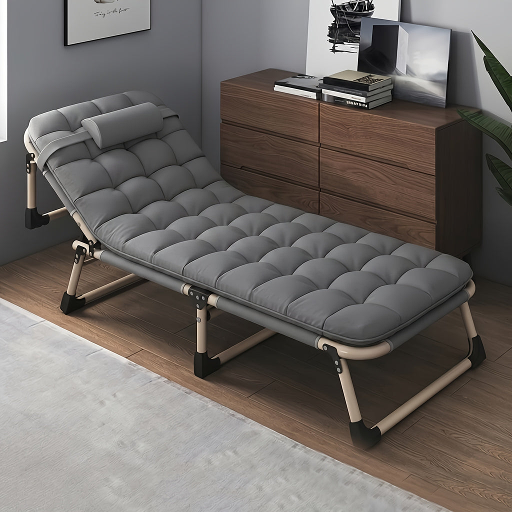 Foldable Bed Frame with Mattress | Stainless Steel Frame, Adjustable Headboard, No Assembly Required – Guest Room & Small Space Folding Bed, Retro Modern Style