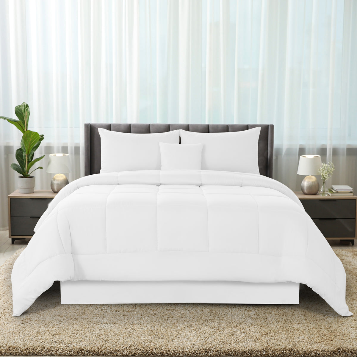 5-Piece Comforter Set – Reversible Quilted Down Alternative Bedding Set with Pillow Shams, Bed Skirt & Cushion | All Season | Twin, Queen, King