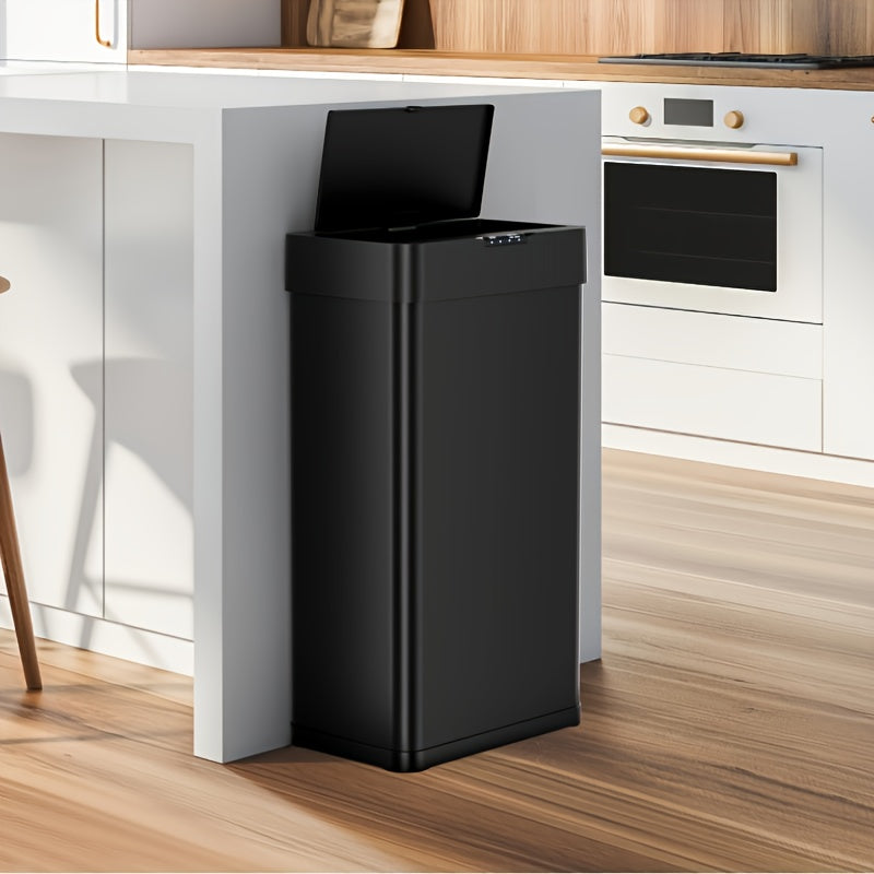 Motion Sensor Trash Can 13.2 Gallon & 15.8 Gallon Touchless Automatic Garbage Can Brushed Stainless Steel Smart Bin Soft Close Lid Bag Holder Kitchen Bedroom