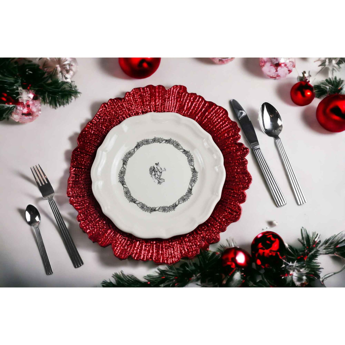 Charger Plates Set of 24 – 13 Inch Floral Reef Decorative Dinnerware for Wedding Party Table Setting Silver Gold Rose Gold Red