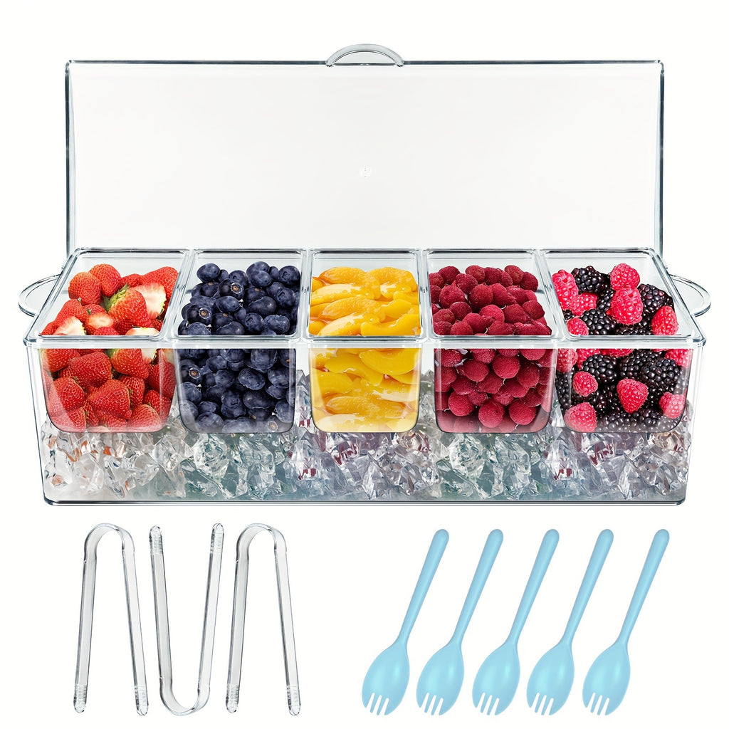 Chilled Condiment & Seasoning Serving Tray Set – Clear Dipping Sauce Plates with Optional Ice Packs or Label Stickers & Pen – Perfect for Entertaining, BBQ, Charcuterie & Appetizers