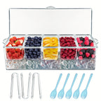 Chilled Condiment & Seasoning Serving Tray Set – Clear Dipping Sauce Plates with Optional Ice Packs or Label Stickers & Pen – Perfect for Entertaining, BBQ, Charcuterie & Appetizers