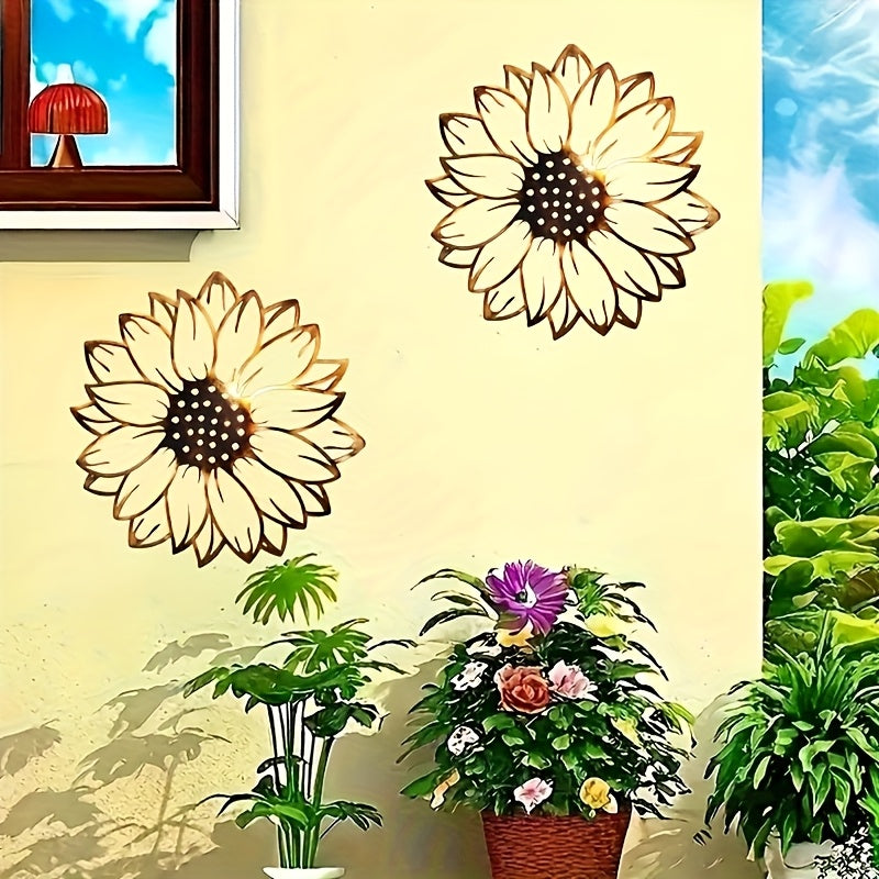 Vintage Metal Sunflower Wall Art Decor Rustic Iron Wall Mounted Sculpture Farmhouse Patio Garden Living Room Indoor Outdoor Sunflower Decor Wedding Party Decoration No Electricity Needed Boho Wall Hanging