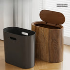 Marble & Wood Grain Plastic Waste Bin with Built-In Handle – Rust-Proof Space-Saving Trash Can for Bathroom Laundry Room Home Office