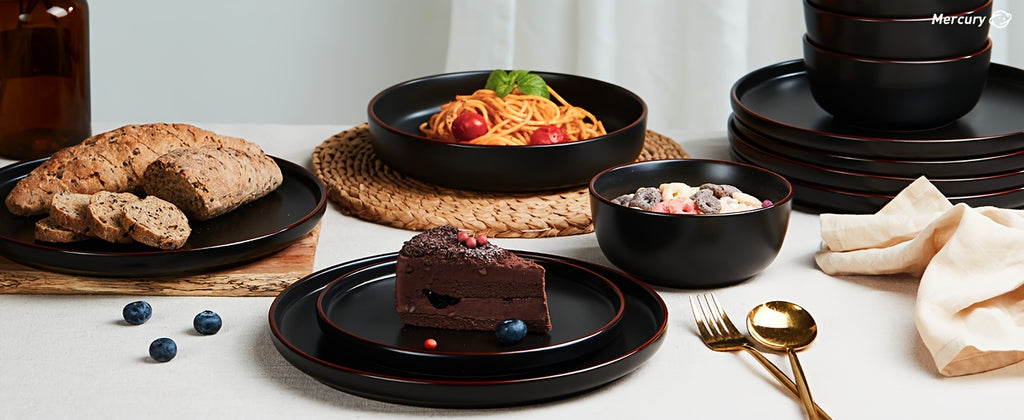 12 Piece Matte Black Stoneware Dinnerware Set Speckled Microwave Dishwasher Safe Dinner Plates Salad Plates Bowls Service for 4