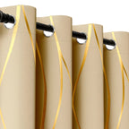 Blackout Curtains Glam Style 2 Panels - Grommet Top Room Darkening Drapes with Gold Foil Wave Pattern, Thickened Polyester Heat Insulation for Living Room & Bedroom