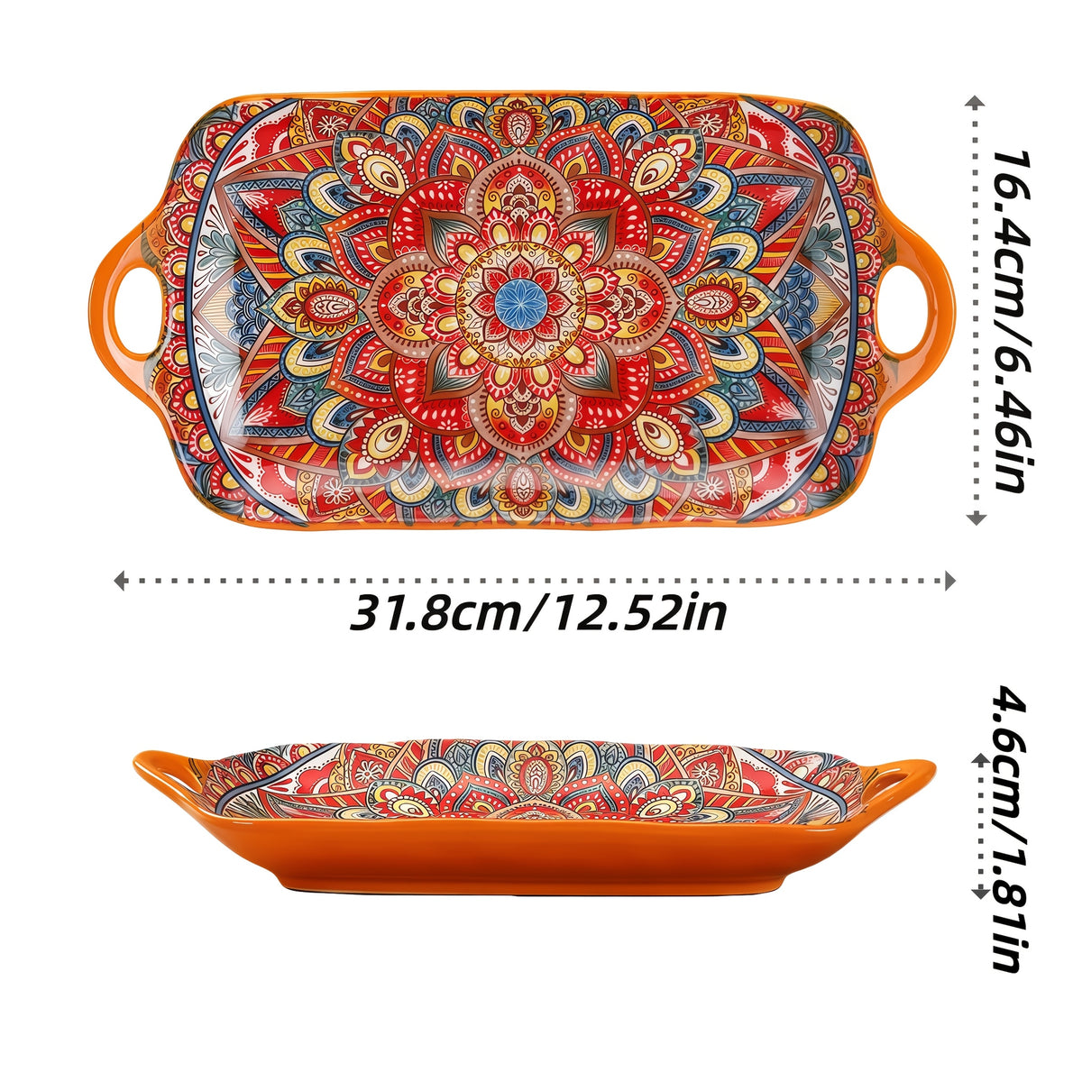 4-Piece Bohemian Ceramic Double-Ear Rectangular Fish Plate Set – Decorative Serving Platter & Baking Tray for Pasta, Steak, Sushi, Salad & Western Cuisine