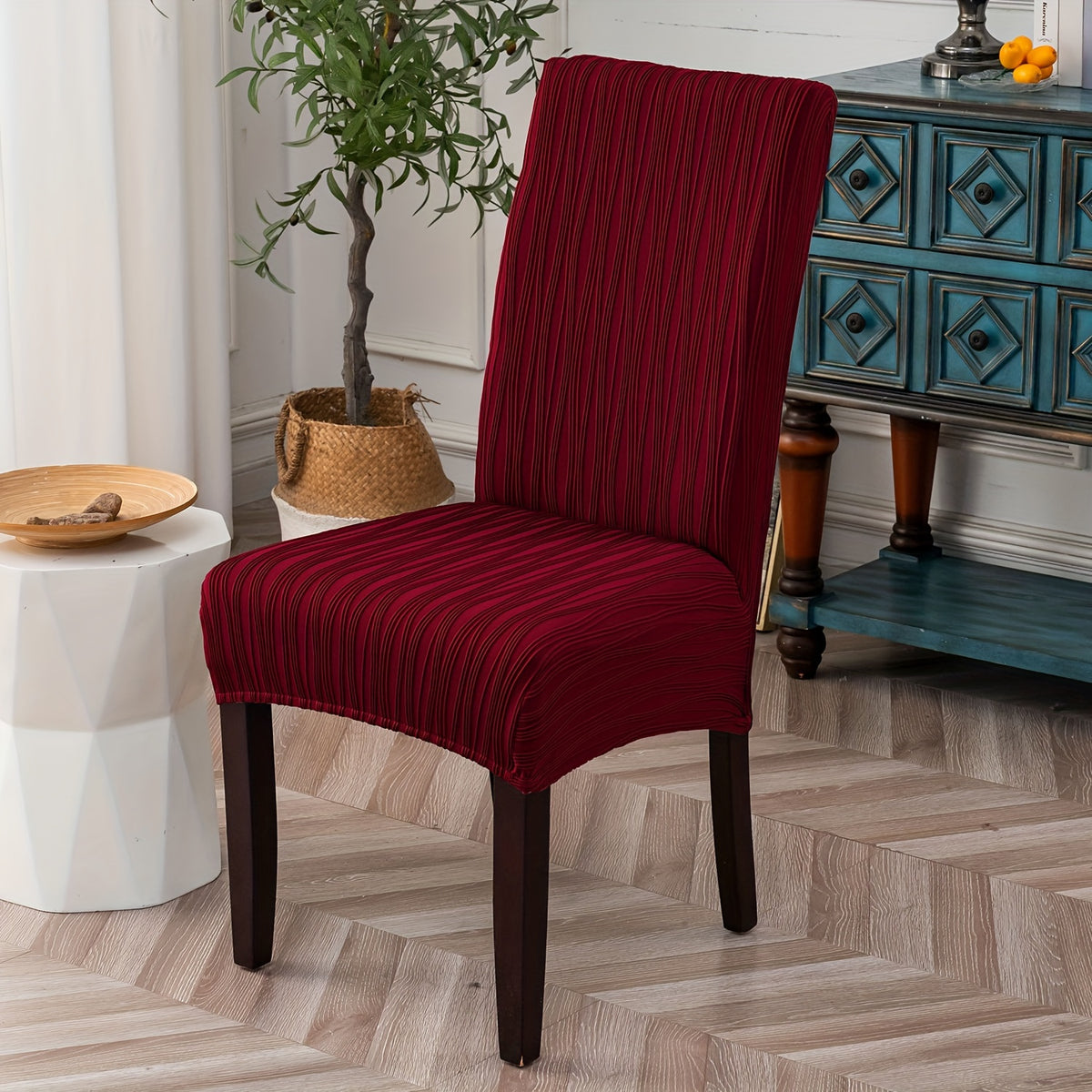 Stain-Resistant Stretch Dining Chair Covers Set of 4 or 6 Jacquard Polyester-Spandex Removable Slipcovers – Pet & Kid Friendly, Machine Washable, for Restaurant Home Wedding Christmas