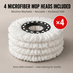 Spin Mop and Bucket Set with 4 Microfiber Heads - Compact Self-Wringing Hands-Free Floor Mop for Apartments Dorms & Small Spaces Fits Under Sink