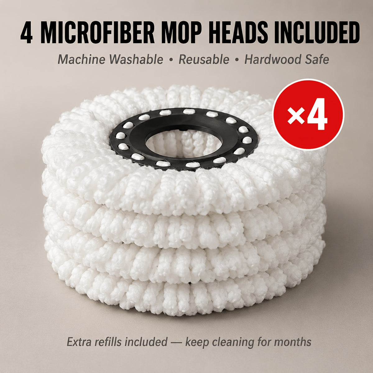 Spin Mop and Bucket Set with 4 Microfiber Heads - Compact Self-Wringing Hands-Free Floor Mop for Apartments Dorms & Small Spaces Fits Under Sink