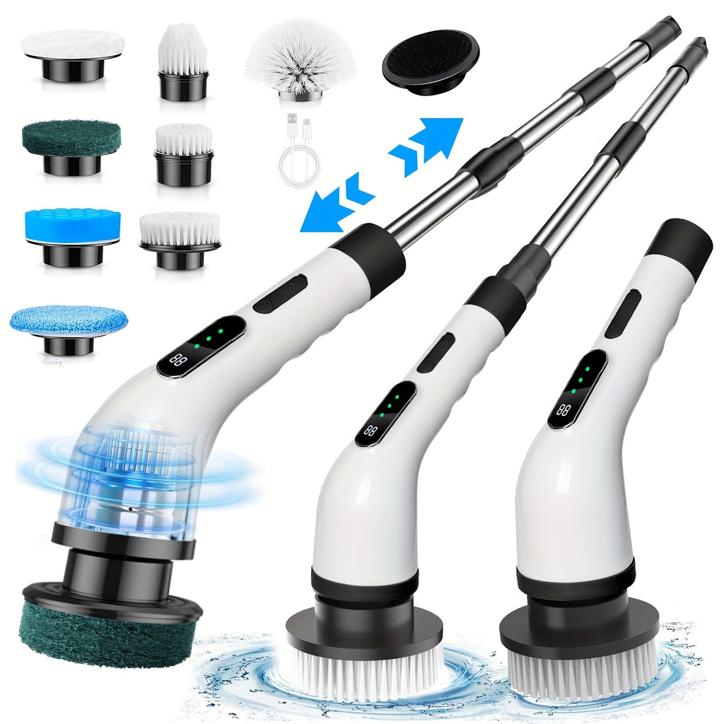 Electric Spin Scrubber with 7 Replaceable Brush Heads & Adjustable Handle – Dual Speed Power Scrubber for Bathroom, Tub, Tile & Floor Cleaning