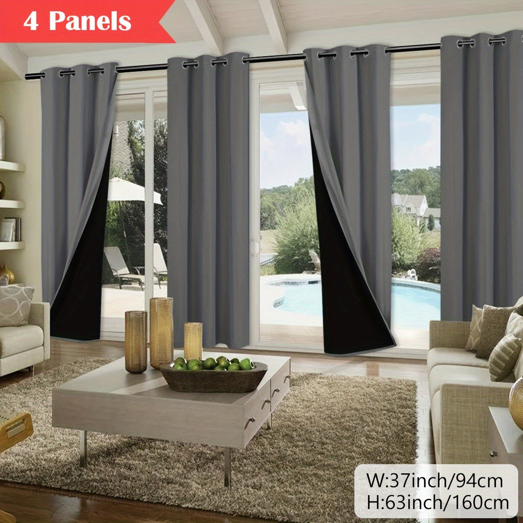 100% Blackout Curtains 4-Panel – Coated Lining Grommet Top for Total Darkness, Privacy Drapes for Bedroom Living Room Kitchen Bathroom, 8 Colors 9 Sizes