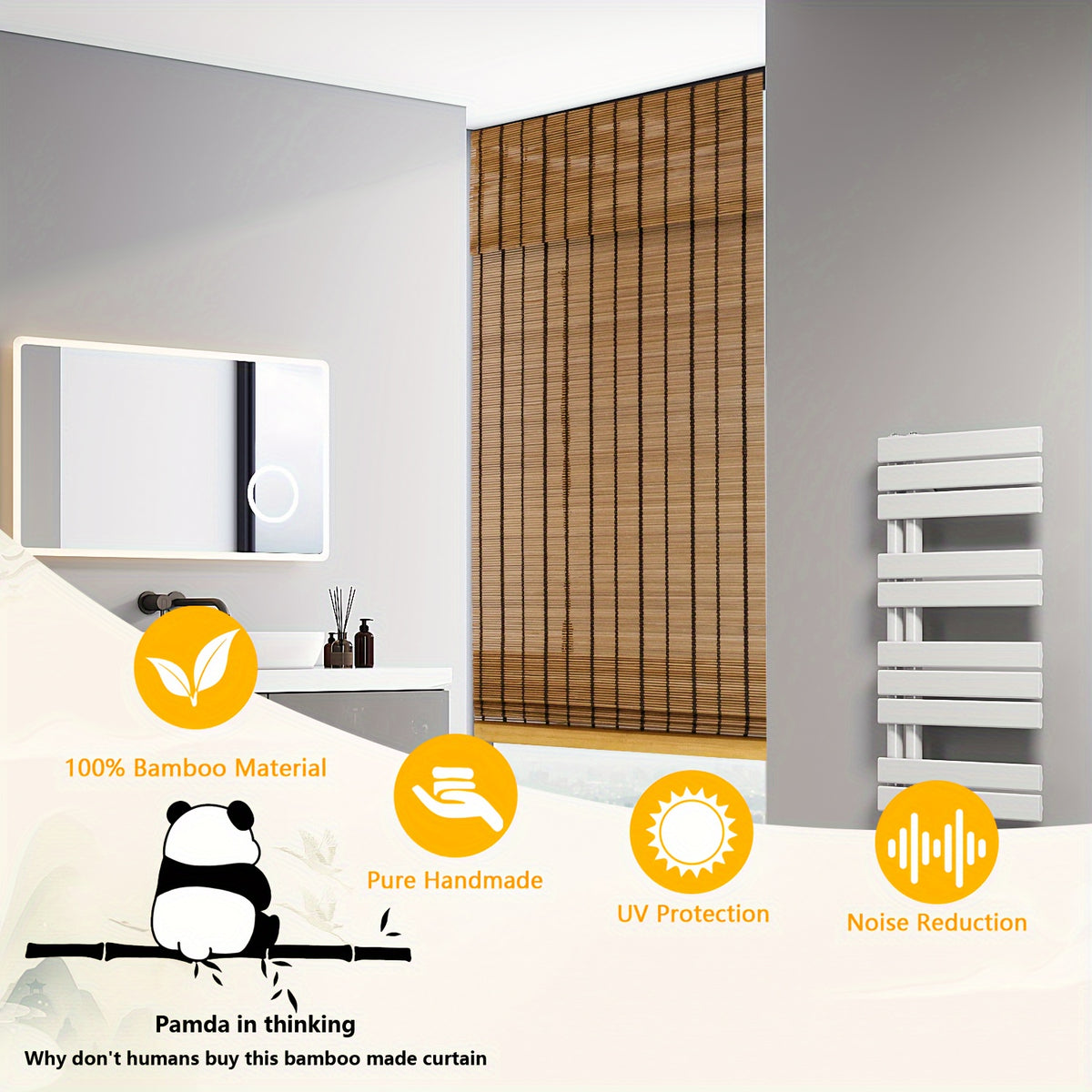 Bamboo Roman Shade – Light Filtering, Adjustable Lift System, Easy Install | Living Room & Home Decor | 13 Sizes | Nuvia Haven