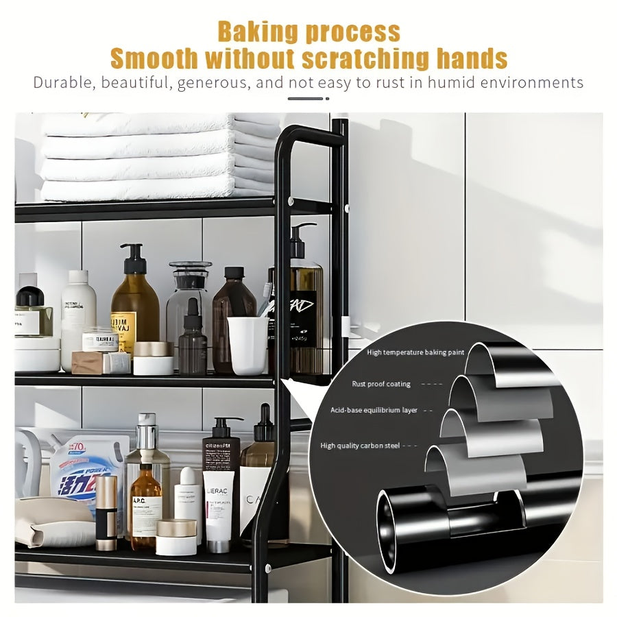 Over Toilet Storage Rack 3 Tier Metal Bathroom Organizer No Drill Space Saving Vertical Shelf Above Toilet Minimalist Design White or Black Small Bathroom Storage Solution