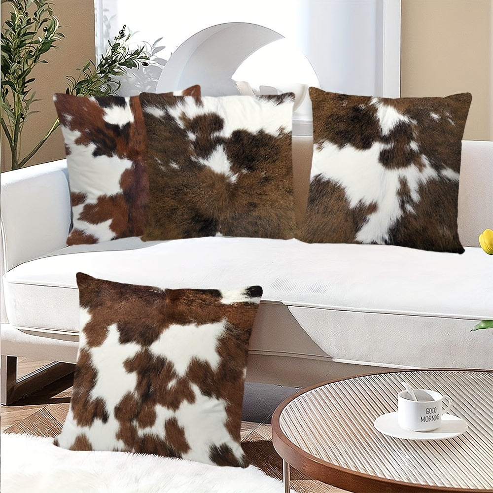 Animal Fur Print Throw Pillowcases – Pack of 4, Decorative Pillow Covers for Living Room, Office & Farmhouse