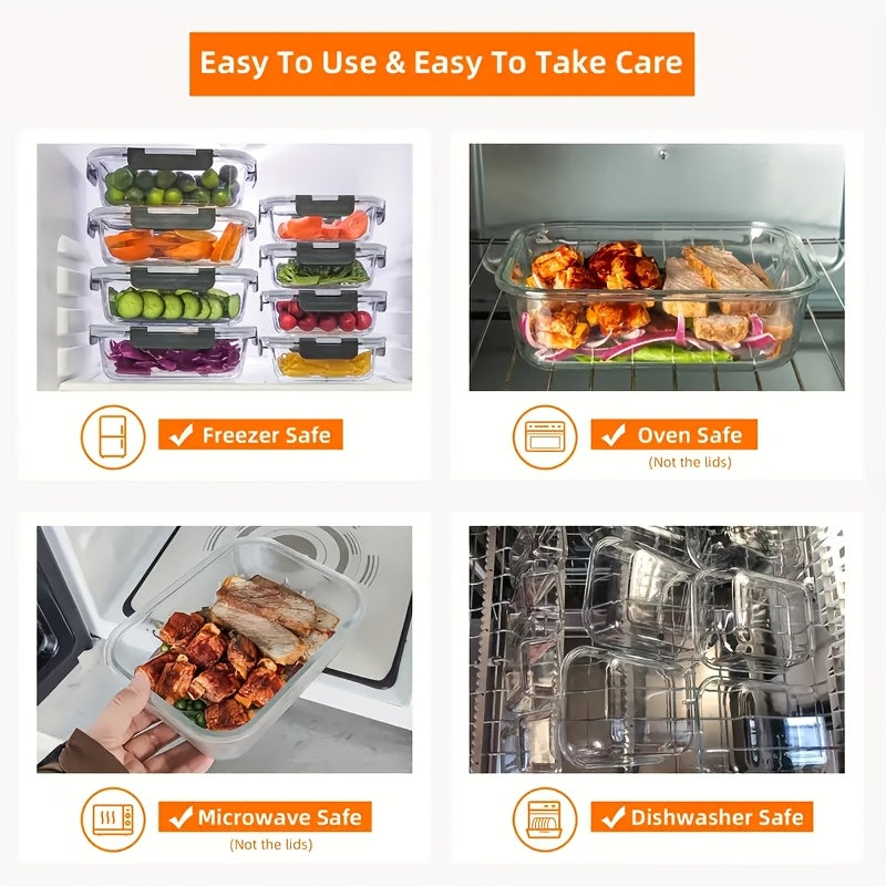 Glass Food Storage Containers with Lids 10-Piece Set – Airtight Leak-Proof Meal Prep Bento Boxes, Microwave Oven Freezer & Dishwasher Safe