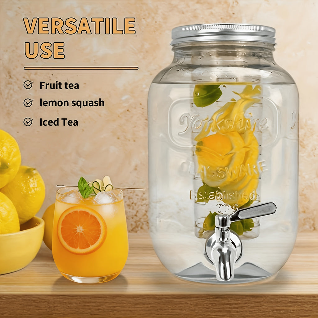 2-Pack 1-Gallon Glass Beverage Dispenser with Stand Stainless Steel Spigot and Ice Tube Leak-Proof Lemonade Water Drink Dispenser for Parties Camping Kitchen