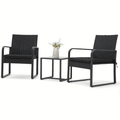 Rattan Bistro Set 3 Piece Outdoor Furniture with Coffee Table Steel Frame Cushions Garden Balcony Poolside Backyard Black Brown Gray