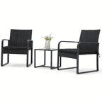 Rattan Bistro Set 3 Piece Outdoor Furniture with Coffee Table Steel Frame Cushions Garden Balcony Poolside Backyard Black Brown Gray