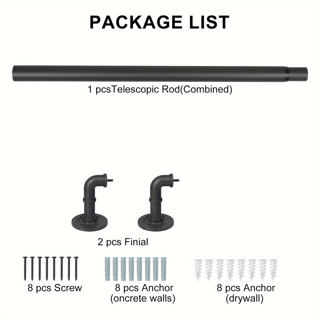 Curtain Rod Black Industrial 1 Inch with Brackets – Rustic Heavy Duty Window Rod Set for Indoor & Outdoor Use | 4 Sizes