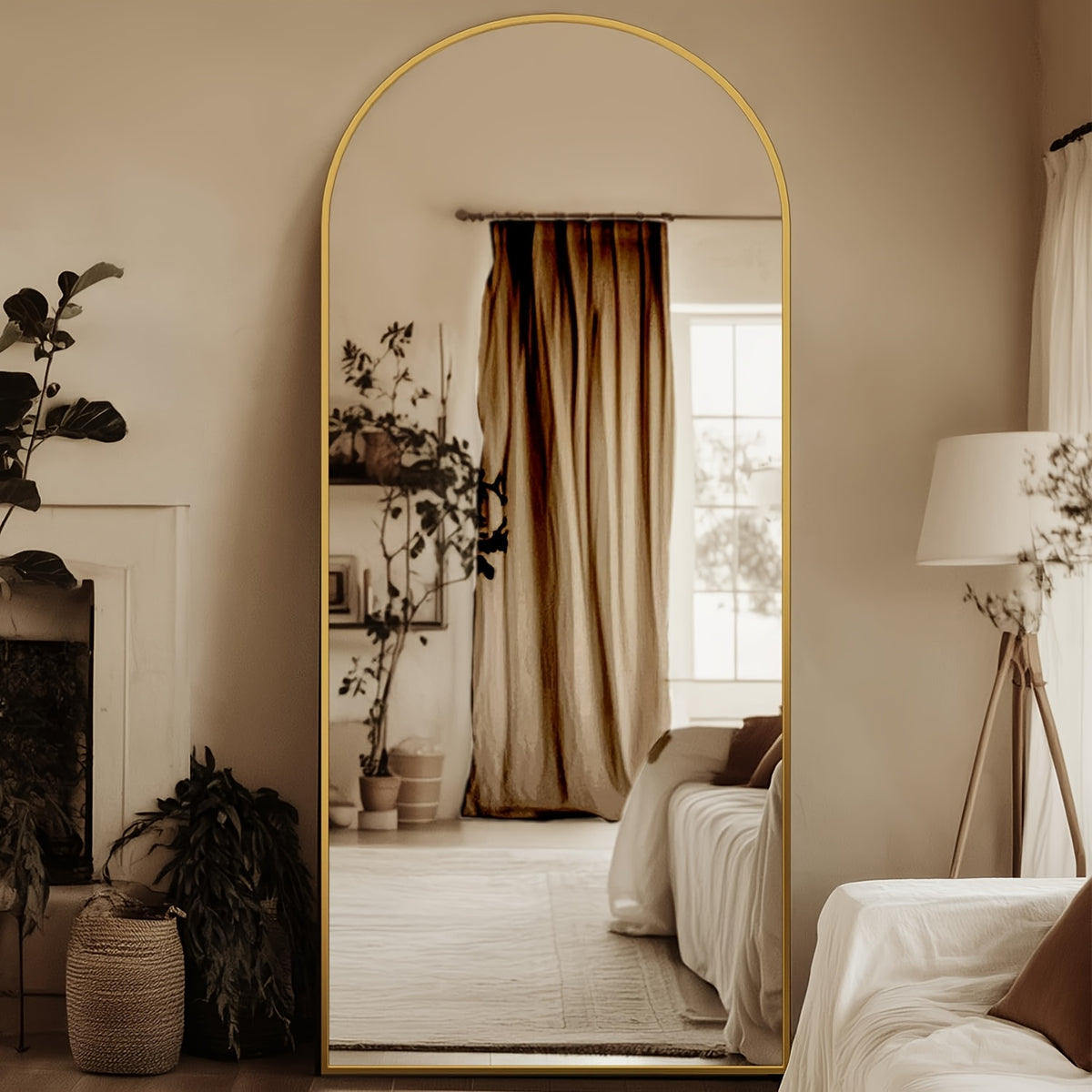 Full Length Floor Mirror Arched Freestanding Large Full Body Standing Mirror with Sturdy Base Polished Surface for Bedroom Living Room Bathroom Space Enhancing Home Decor