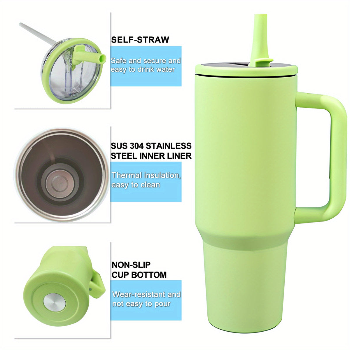 40oz Insulated Tumbler with Straw & Handle - Double Wall Stainless Steel Vacuum Cup for Hot & Cold Drinks, Reusable Travel Mug, 8 Colors | Nuvia Haven