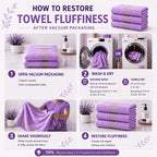 Luxury Bamboo Cotton Bath Towel Set 4 Pack – 620GSM Super Soft Quick-Dry Absorbent Towels for Bathroom, Spa, Gym & Travel – Purple, Pink, Navy, Gray, Blue