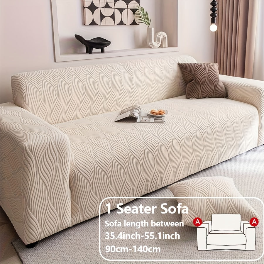 Jacquard Elastic Sofa Cover – Modern Artistic Slip-Resistant Couch Slipcover | All-Season Polar Fleece Furniture Protector for Living Room, Office & Bedroom | Includes Free Pillow Cover | 1-4 Seater