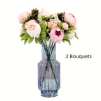 Artificial Peony Flowers 2 Bundles 26 Branches Lifelike Champagne Light Pink Fake Flower Bouquet – Wedding Home Decor French Country Floral Arrangement