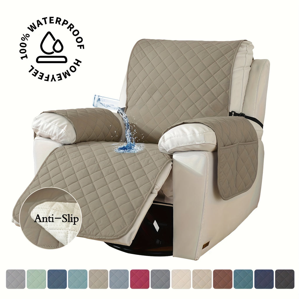 Recliner Chair Cover Waterproof Non-Slip, Oversized Recliner Slipcover with Side Pocket & Elastic Straps, Washable Furniture Protector for Dogs & Pets, Warm Cozy Chair Cover, 1 Piece