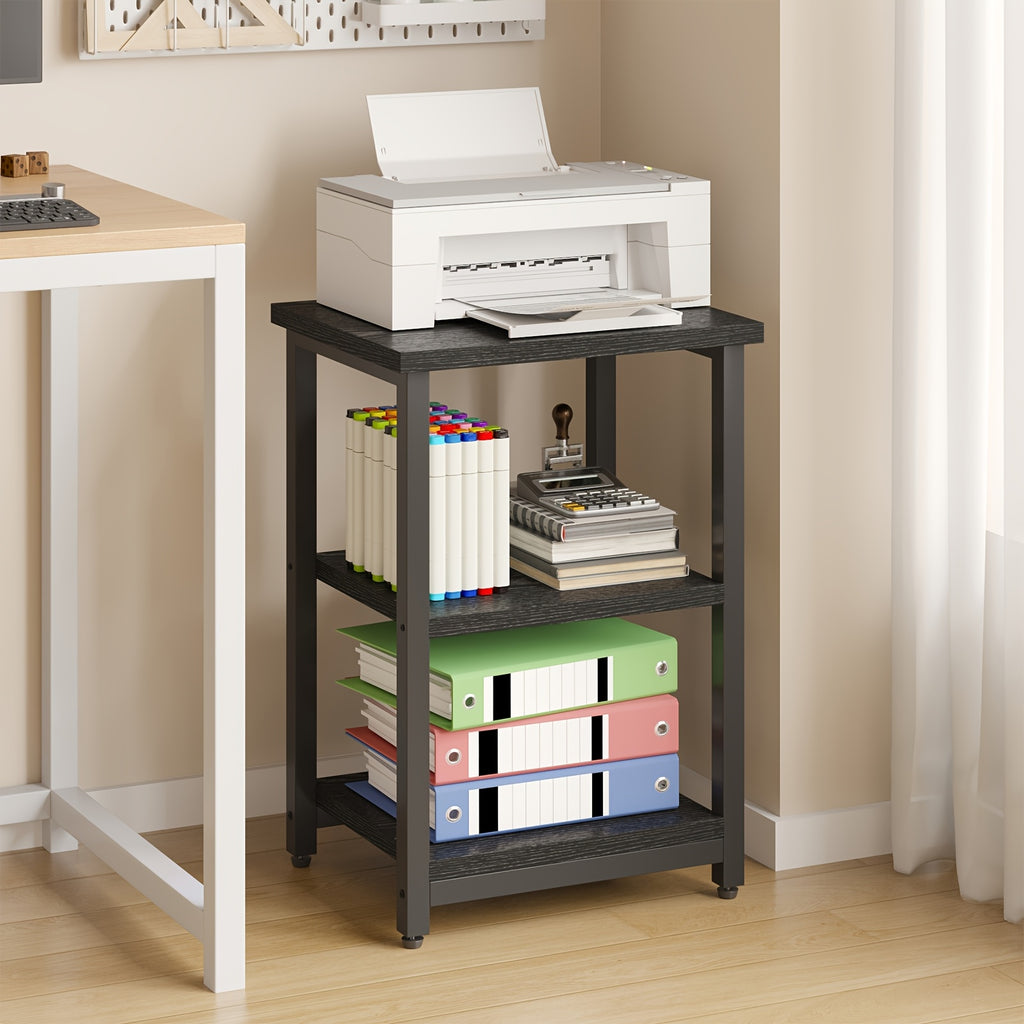 3-Tier Nightstand Side Table – Heavy Duty Steel Frame End Table for Bedroom Living Room Office Bathroom, Classic Black, 13.4"x11.8"x22.8"