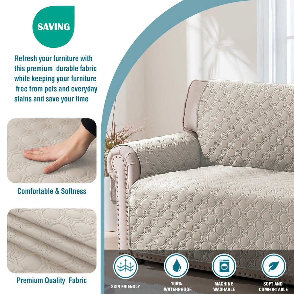 Liquid-Resistant Sofa Cover with Pocket, Geometric Pattern Couch Slipcover Furniture Protector for Pets, Washable Thick Soft 1 2 3 4 Seat Sizes Chair Loveseat Sofa