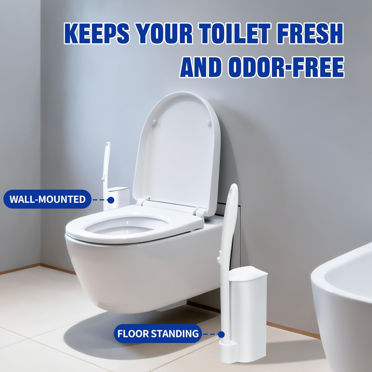 Disposable Toilet Brush Holder Set 50 Refill Heads 1 Wand 1 Wall-Mounted Storage Box Touchless Toilet Bowl Cleaning Kit for Bathroom Sink Bathtub