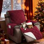 Waterproof Recliner Cover Pet Scratch-Resistant, 5-Layer Quilted Non-Slip Recliner Chair Slipcover with Pocket & Elastic Straps, Easy-Care Polyester Furniture Protector for Living Room, Bedroom & Office, Coffee/Gray
