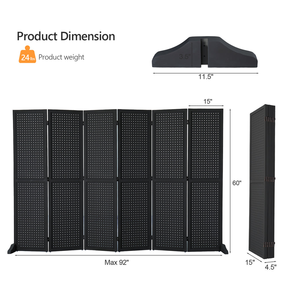 5 FT Freestanding Pegboard Room Divider | Wood Folding Privacy Screen & Display Board Organizer with Support Feet – White, Black, Natural, Grey | Craft Shows, Retail & Home