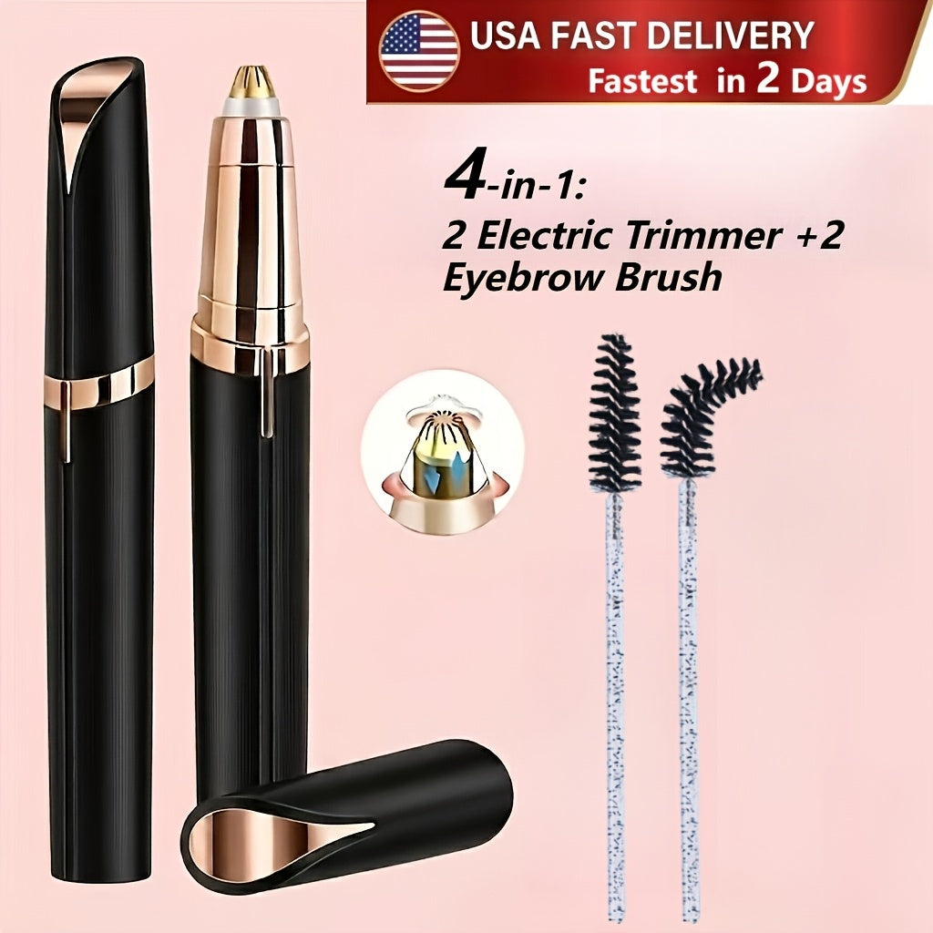 Electric Eyebrow Trimmer 2 Pack USB Rechargeable Painless Precision Hair Remover Women - Face Leg Lip Armpit Portable Razor Pink Rose Gold