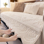 Faux Rabbit Fur Sofa Cushion Cover Non-Slip Machine Washable Seat Pad for 1 2 3 4 Seater Couch Elegant Floral Pattern Khaki Brown Gray Cream