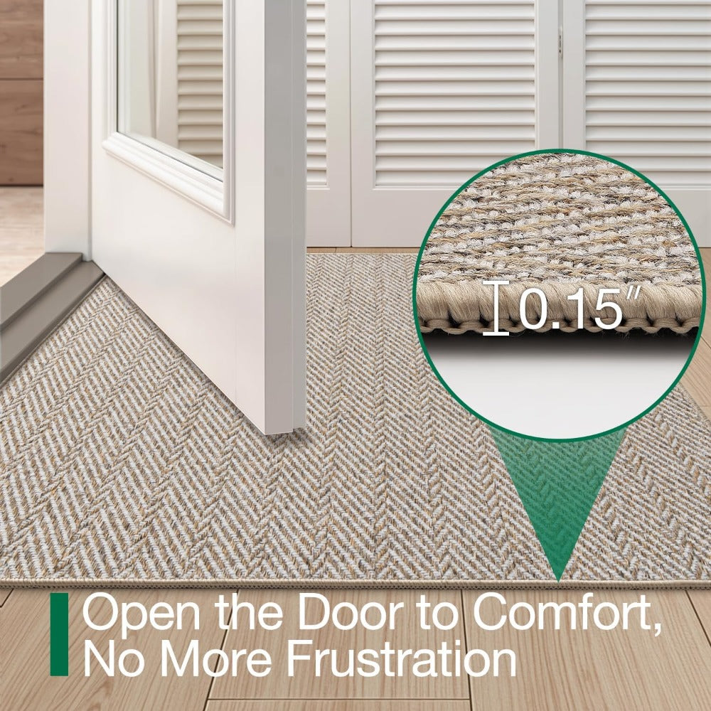 Non-Slip Doormat Low Profile Indoor Outdoor Entry Mat Dirt Trapper – Front Door, Entryway, Patio, Porch & Garage Rug, 4 Sizes, Beige & Grey