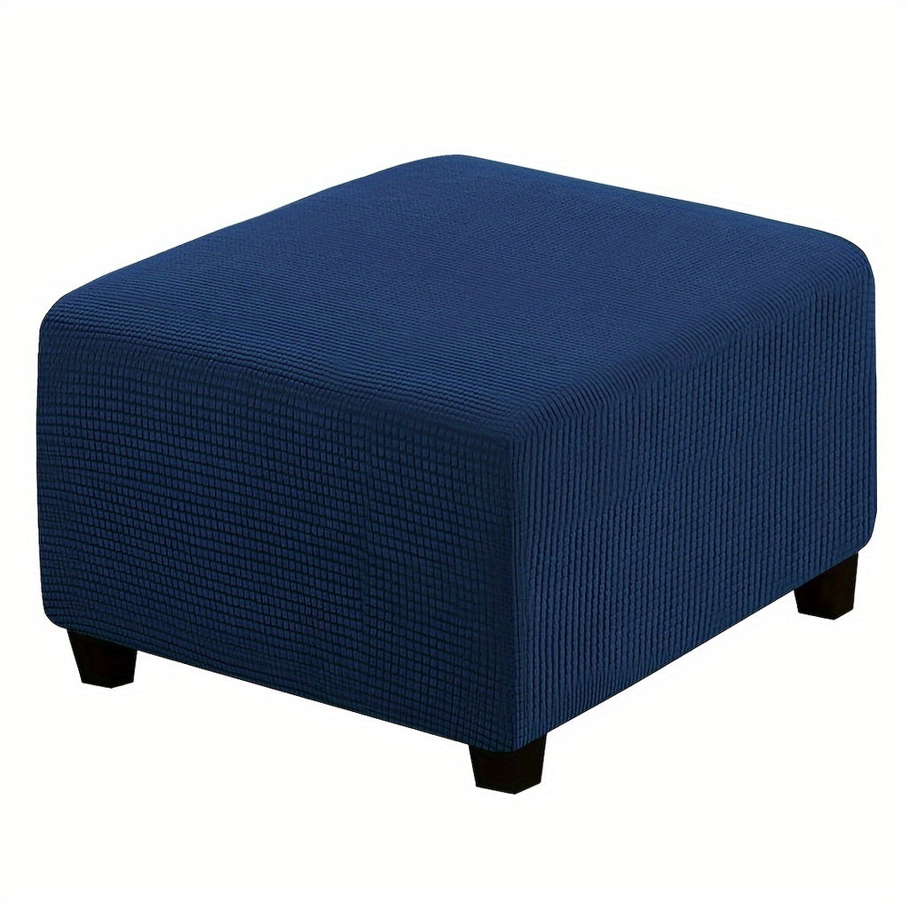 Stretch Ottoman Footstool Cover Elastic Square Slipcover – Grip Polyester Stretch Protector with Elastic-Band Closure, Machine Washable Footstool Cover for Home & Office, 1pc