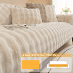 Bubble Faux Rabbit Fur Sofa Cover Non-Slip Stretchable 3/4 Seat Slipcover – Silicone Grip Breathable Furniture Protector for Living Room, Bed & Dorm, Machine Washable in Beige, Dark Grey & Khaki