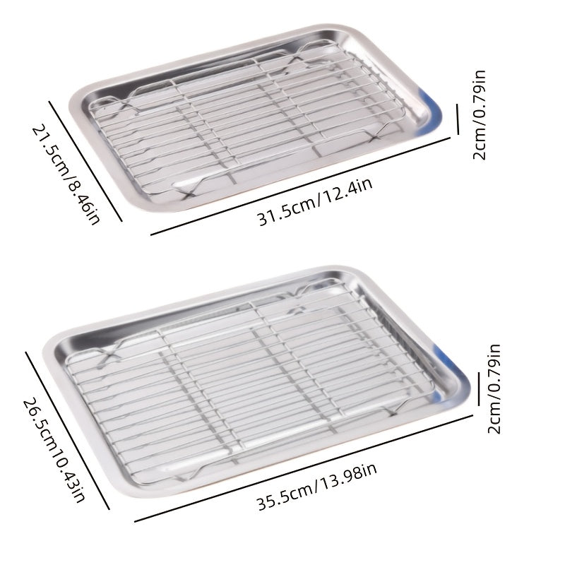 Stainless Steel Baking Tray Set with Cooling Rack & Mesh Basket - 12.5x8.6 Inch Cookie Sheet for Oven Baking, BBQ, Roasting & Vegetable Prep, Multi-Use Kitchen Set for Holiday Cooking