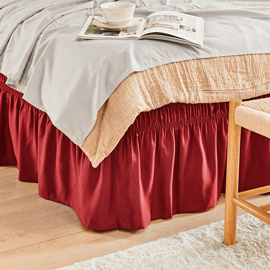 Elastic Wrap Around Bed Skirt No-Lift, 15 Inch Drop Microfiber Dust Ruffle, 30 Fade-Resistant Colors, Machine Washable, Twin Full Queen King Size