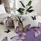 Butterfly Floral Quilted Bedspread Set 3 Piece – Embellished Polyester Coverlet with Floral Butterfly Pattern, Machine Washable All-Season Bedding, Polyester Fill, Queen & King Size, Purple