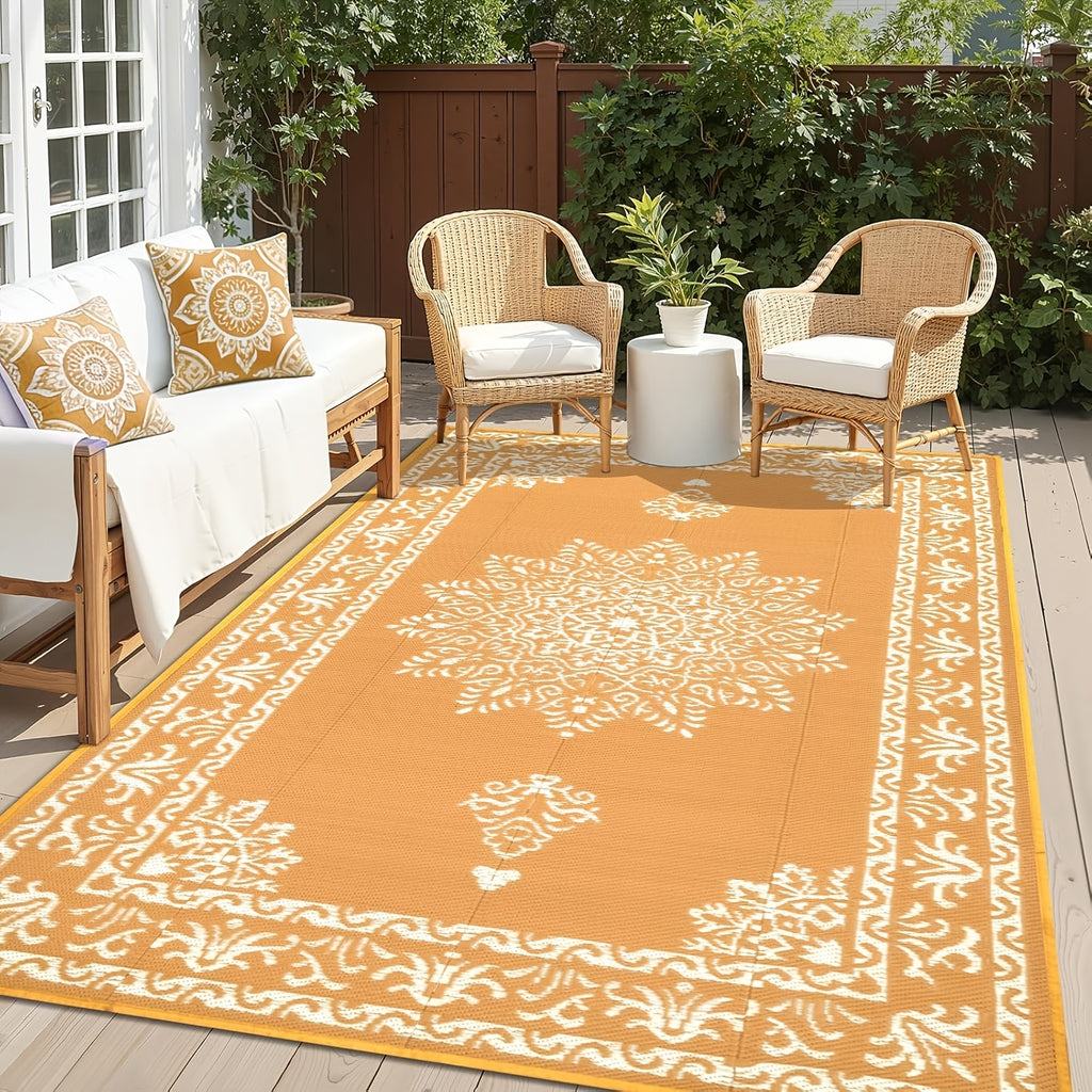 Outdoor Patio Rug Plastic Straw Reversible UV Resistant Portable RV Mat Indoor Outdoor Carpet Porch Deck Balcony Backyard Orange Teal Grey Brown 5x8 6x9 8x10 9x12 ft