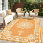 Outdoor Patio Rug Plastic Straw Reversible UV Resistant Portable RV Mat Indoor Outdoor Carpet Porch Deck Balcony Backyard Orange Teal Grey Brown 5x8 6x9 8x10 9x12 ft
