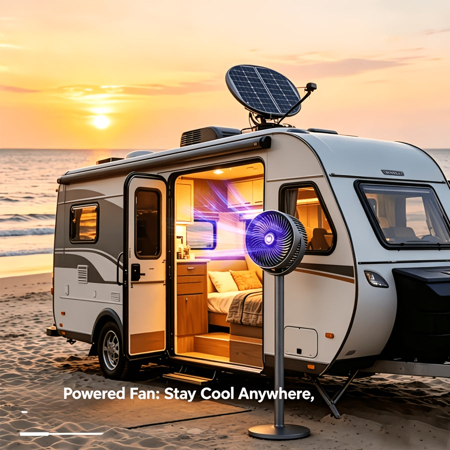 5-in-1 RV Ventilation USB Fan 4000mAh 5 Speed Settings Dual Head Type-C & USB Charging Port for Indoor Outdoor Bedroom Office Camping RV Personal Cooling