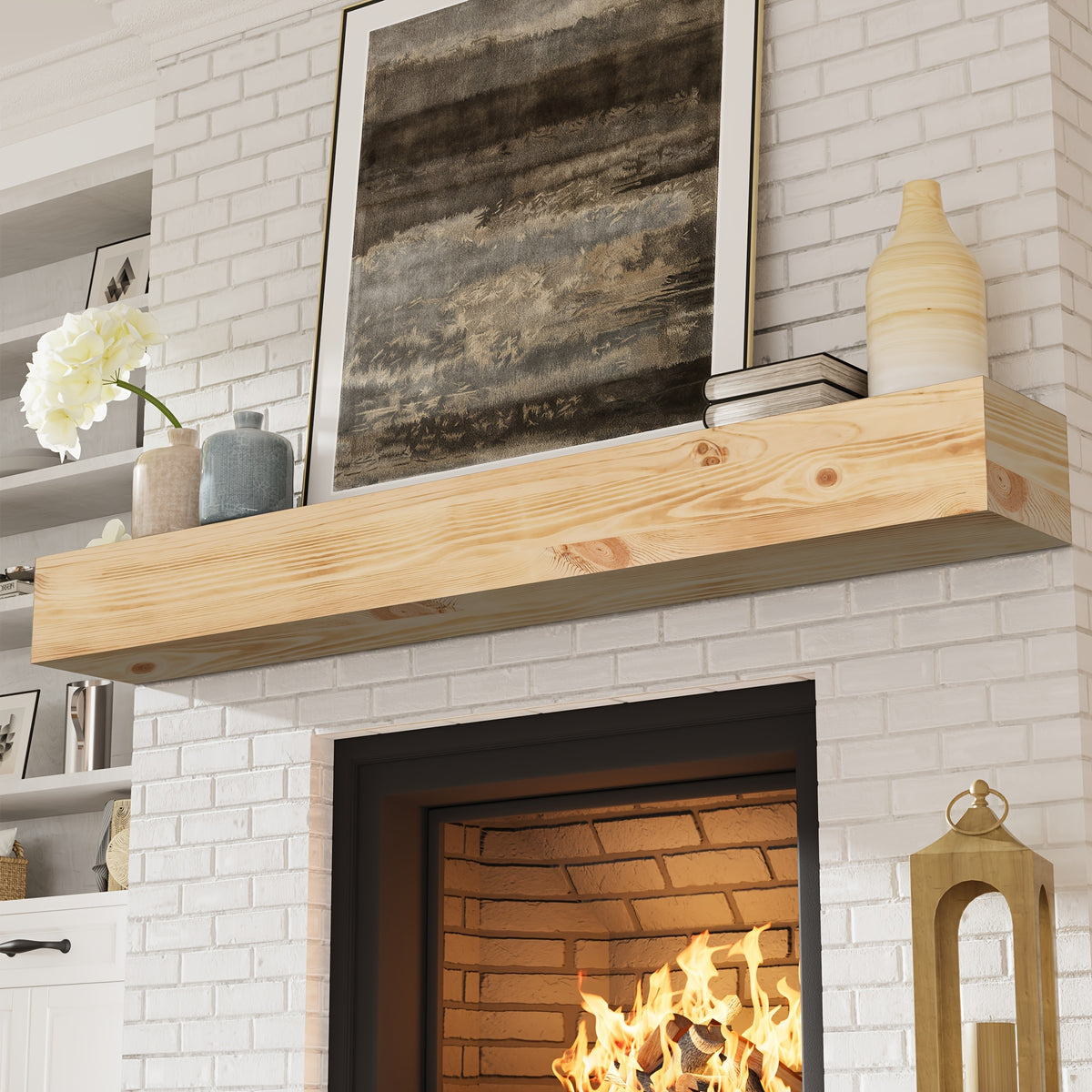 Wood Fireplace Mantel Floating Shelf – Heavy Duty Invisible Bracket | Wall Mounted Mantel for Over Fireplace | 5 Colors, 2 Lengths