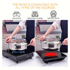 Stainless Steel Tempura Deep Fryer with Thermometer, Lid & Drip Strainer – Temperature Control Pot for Frying Boiling Steaming at Home