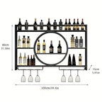 39 Inch Wall Mounted Bottle Rack with LED Lighting – 3 Tier Wine Glass Holder Floating Bar Shelf in Gold or Black for Kitchen Living Room & Home Bar