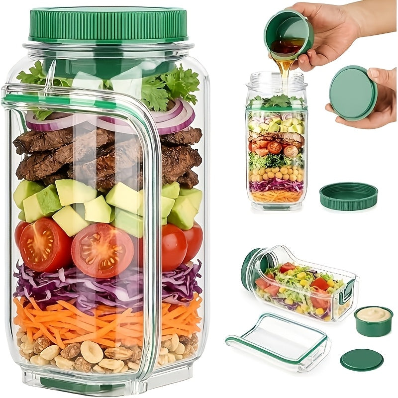 Salad Jar with Side Opening & Dressing Cup – Mason Jar Salad Container with Upgraded Lock, Leak-Proof Lunch Box for Meal Prep, Portable for Travel, Office & Home, Includes Disposable Spoon